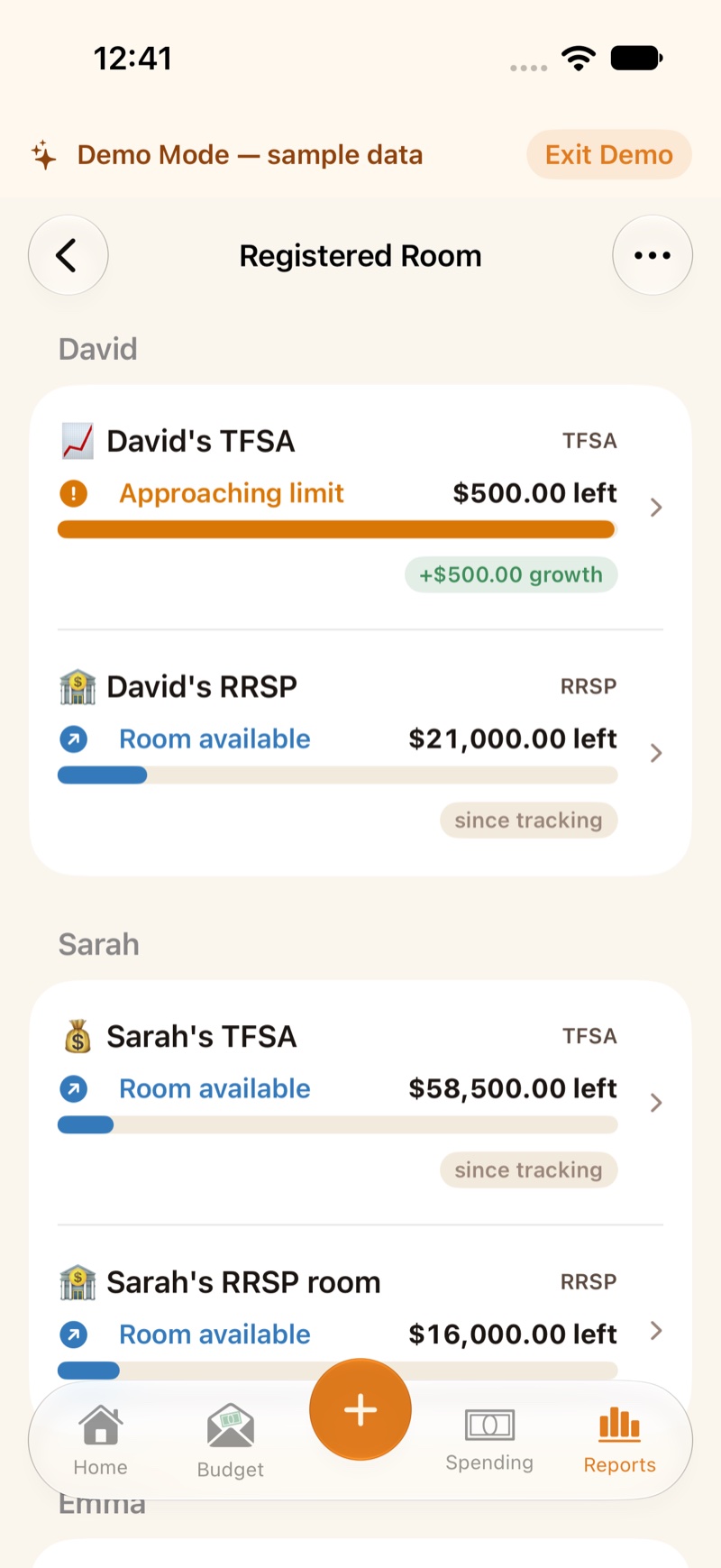 Registered Room, with a meter for each plan.