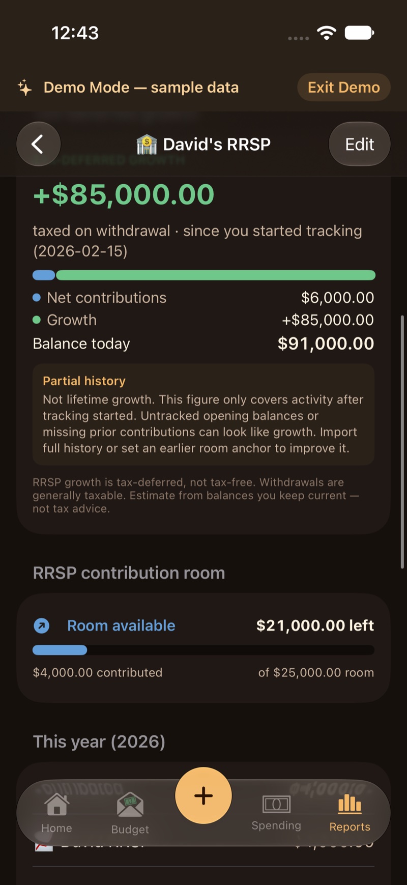 An RRSP plan, with its contribution room meter.